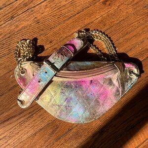 Iridescent Multicolor Mini Crossbody Bag with Gold Chain